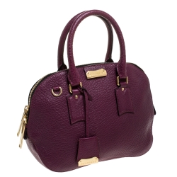 Pre Owned Burberry Plum Leather Dome Satchel