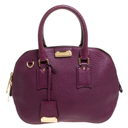Pre Owned Burberry Plum Leather Dome Satchel