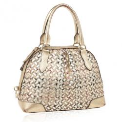 Pre Owned Burberry Metallic Gold Woven Top Handle Bag