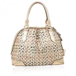 Pre Owned Burberry Metallic Gold Woven Top Handle Bag