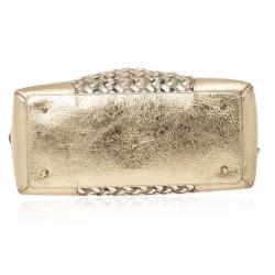 Pre Owned Burberry Metallic Gold Woven Top Handle Bag