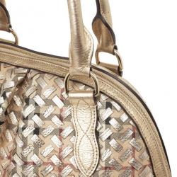 Pre Owned Burberry Metallic Gold Woven Top Handle Bag