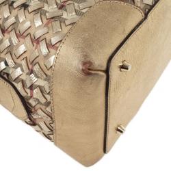 Pre Owned Burberry Metallic Gold Woven Top Handle Bag