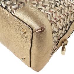 Pre Owned Burberry Metallic Gold Woven Top Handle Bag