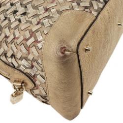 Pre Owned Burberry Metallic Gold Woven Top Handle Bag