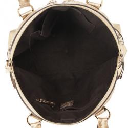 Pre Owned Burberry Metallic Gold Woven Top Handle Bag