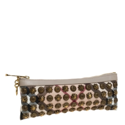 Pre Owned Burberry Beige Supernova Studded PVC and Leather Warrior Clutch