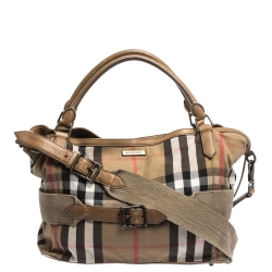 Pre Owned Burberry Beige Houe Check Canvas and Leather Aurelia Diaper Bag
