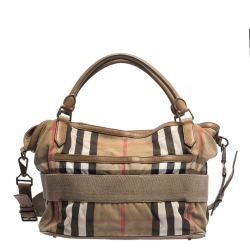 Pre Owned Burberry Beige Houe Check Canvas and Leather Aurelia Diaper Bag