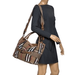 Pre Owned Burberry Beige Houe Check Canvas and Leather Aurelia Diaper Bag
