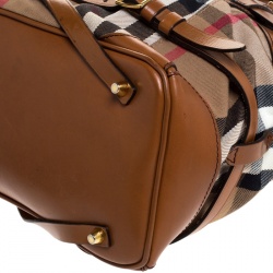 Pre Owned Burberry Brown House Check Canvas and Leather Medium Bridle Lynher Tote