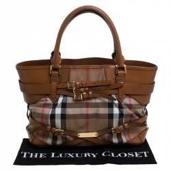 Pre Owned Burberry Brown House Check Canvas and Leather Medium Bridle Lynher Tote