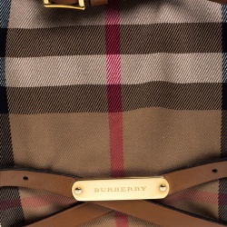 Pre Owned Burberry Brown House Check Canvas and Leather Medium Bridle Lynher Tote