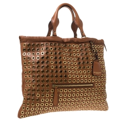 Burberry Tan Leather Grommet Big Crush Tote 