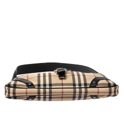 Pre Owned Burberry Beige/Black House Check PVC and Leather Baguette Bag