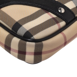 Pre Owned Burberry Beige/Black House Check PVC and Leather Baguette Bag