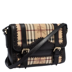 Pre Owned حقيبة كروس بربرى جلد وبلاستيك مشمع بى في سى كاروهات هايماركت بنية / بيج 