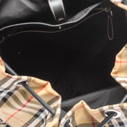 Pre Owned Burberry Beige/Black House Check Canvas and Leather Rucksack Backpack