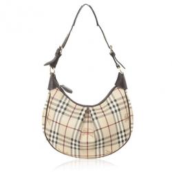 Pre Owned Burberry Haymarket Check Hobo Bag