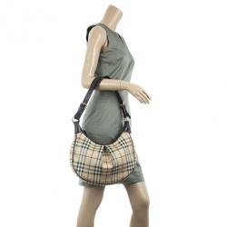 Pre Owned Burberry Haymarket Check Hobo Bag