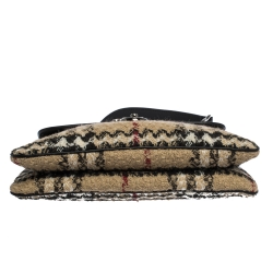 Pre Owned Burberry Beige House Check Tweed and Leather Flap Shoulder Bag