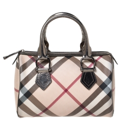 Pre Owned Burberry Beige/Metallic Nova Check PVC Chester Boston Bag