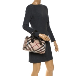 Pre Owned Burberry Beige/Metallic Nova Check PVC Chester Boston Bag