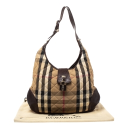 Pre Owned Burberry Beige/Brown Quilted House Check Canvas and Leather Brooke Hobo