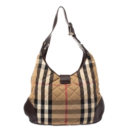 Pre Owned Burberry Beige/Brown Quilted House Check Canvas and Leather Brooke Hobo