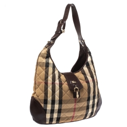 Pre Owned Burberry Beige/Brown Quilted House Check Canvas and Leather Brooke Hobo