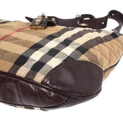 Pre Owned Burberry Beige/Brown Quilted House Check Canvas and Leather Brooke Hobo