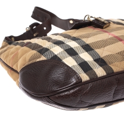 Pre Owned Burberry Beige/Brown Quilted House Check Canvas and Leather Brooke Hobo