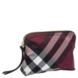 مملوكة مسبقًا Burberry Plum Check Nylon Zip Cosmetic Pouch