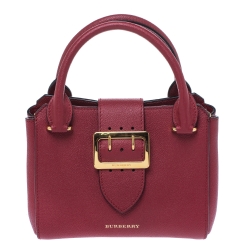Pre Owned Burberry Red Leather Buckle Tote