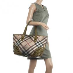 Pre Owned Burberry Nova Check Studded Nickie Tote