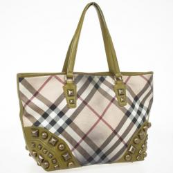 Pre Owned Burberry Nova Check Studded Nickie Tote