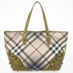 Pre Owned Burberry Nova Check Studded Nickie Tote