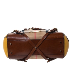 Pre Owned Burberry Brown/Yellow House Check Fabric and Leather Gladstone Tote