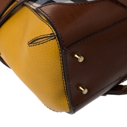 Pre Owned Burberry Brown/Yellow House Check Fabric and Leather Gladstone Tote