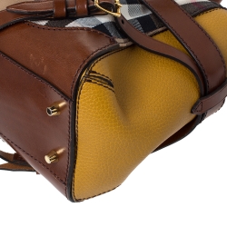 Pre Owned Burberry Brown/Yellow House Check Fabric and Leather Gladstone Tote