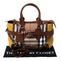 Pre Owned Burberry Brown/Yellow House Check Fabric and Leather Gladstone Tote