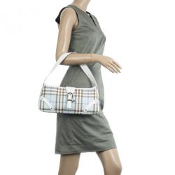 Pre Owned Burberry Haymarket PVC Beige Shoulder Bag