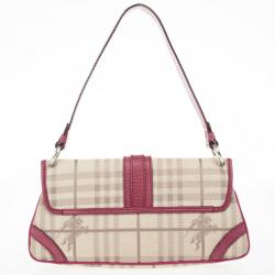 Pre Owned Burberry Beige Peyton Haymarket PVC Shoulder Bag