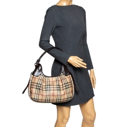 Pre Owned Burberry Beige/Brown Classic Check Small Brooklyn Hobo