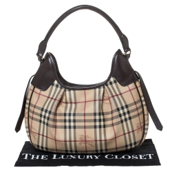Pre Owned Burberry Beige/Brown Classic Check Small Brooklyn Hobo