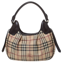 Pre Owned Burberry Beige/Brown Classic Check Small Brooklyn Hobo