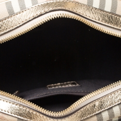 Pre Owned Burberry Gold/Beige Haymarket Check PVC and Patent Leather Bowler Bag