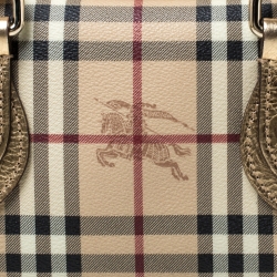 Pre Owned Burberry Gold/Beige Haymarket Check PVC and Patent Leather Bowler Bag