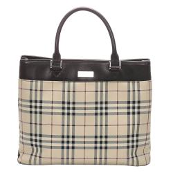 Pre Owned Burberry House Check Canvas Tote Bag