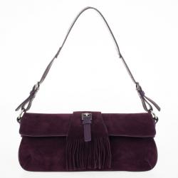 مملوكة مسبقًا Burberry Purple Suede Fringe Flap Shoulder Handbag